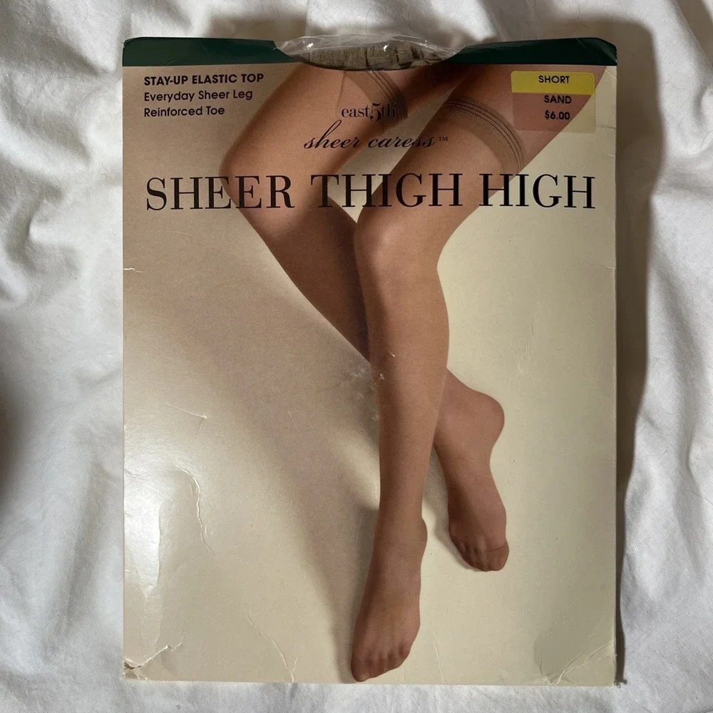 VTG East 5th Sheer Caress Sheer Thigh High Stockings Short Sand